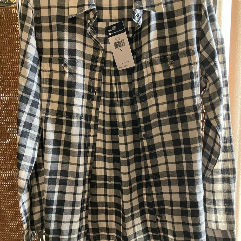 Chaps Black and White Checkered Casual Shirt